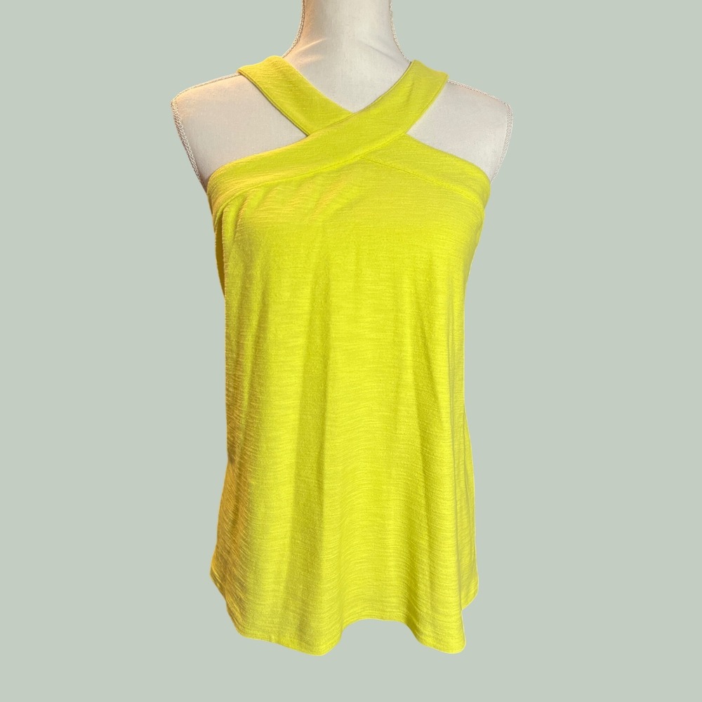 Ava & Viv Womens Neon Yellow Crisscross Halter Neck Slub Knit Tank Top Size X